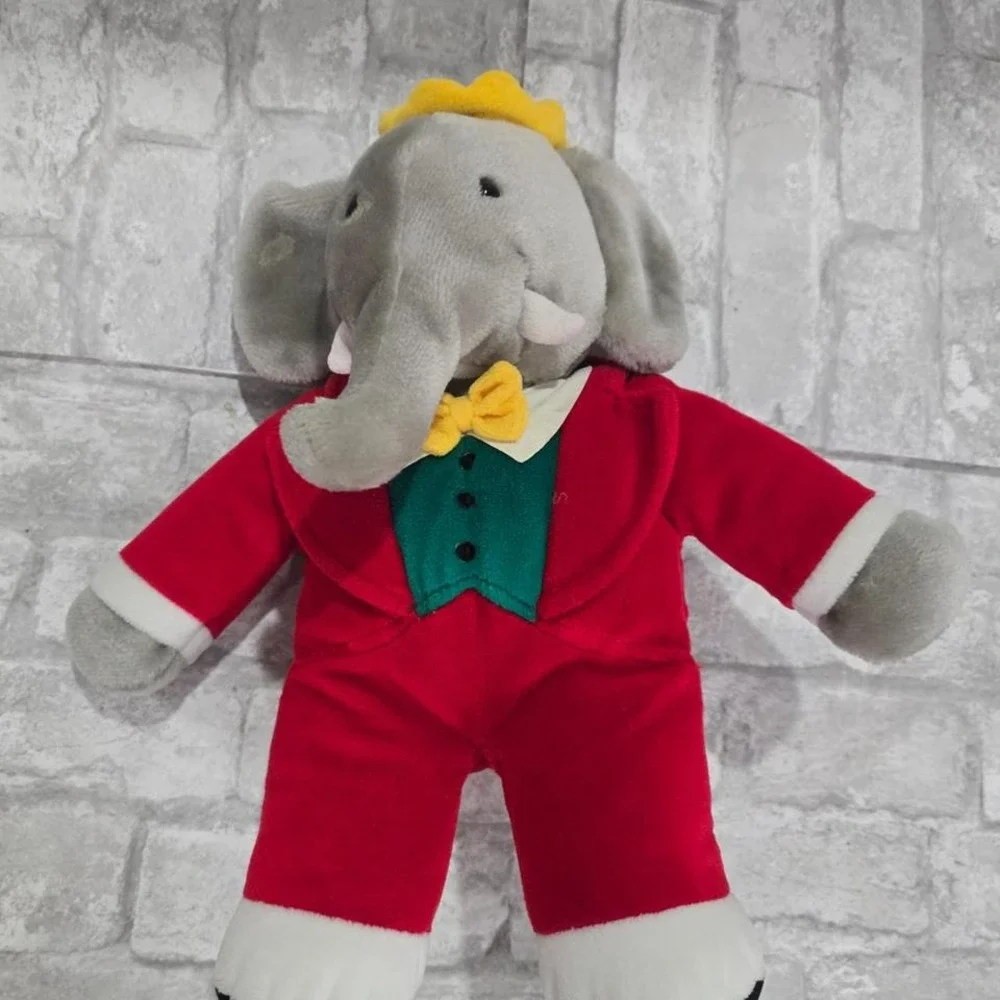 Vintage 1988 Gund Babar the‎ King Plush Stuffed Christmas Elephant with Red Suit